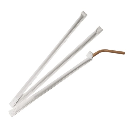 Słomki papierowe łamane 22 x 5,8 mm - pakowane pojedynczo - kraft - 100 szt.