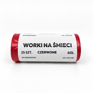 Worki na śmieci WRS 60 l - czerwone - 25 szt.