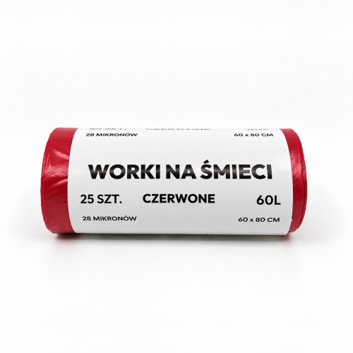 Worki na śmieci WRS 60 l - czerwone - 25 szt.