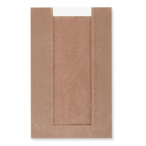 Torebki na pieczywo z okienkiem - fałdowe papierowe - brązowe - 24 x 11 x 6 cm  - 100 szt.